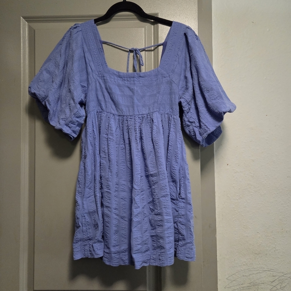 Free People Light Blue Puff Sleeve Dress - Picture 3 of 5